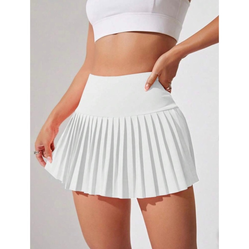 SHEIN Sports CourtClass Wide Waistband Pleated Tennis Skort White XL NEW NWOT